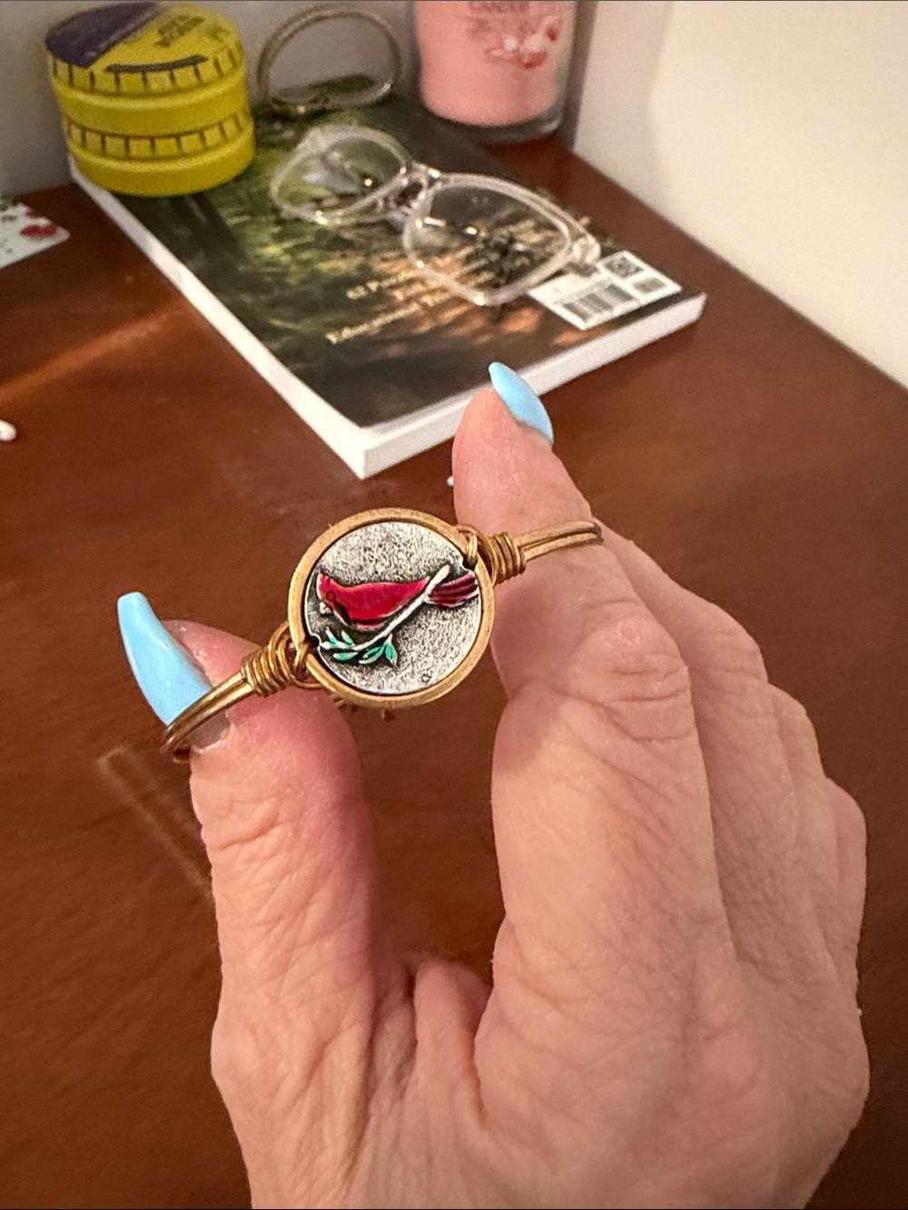 Luca & Dani Handcrafted Gold-Tone Red Cardinal Ring with Leaf Detail